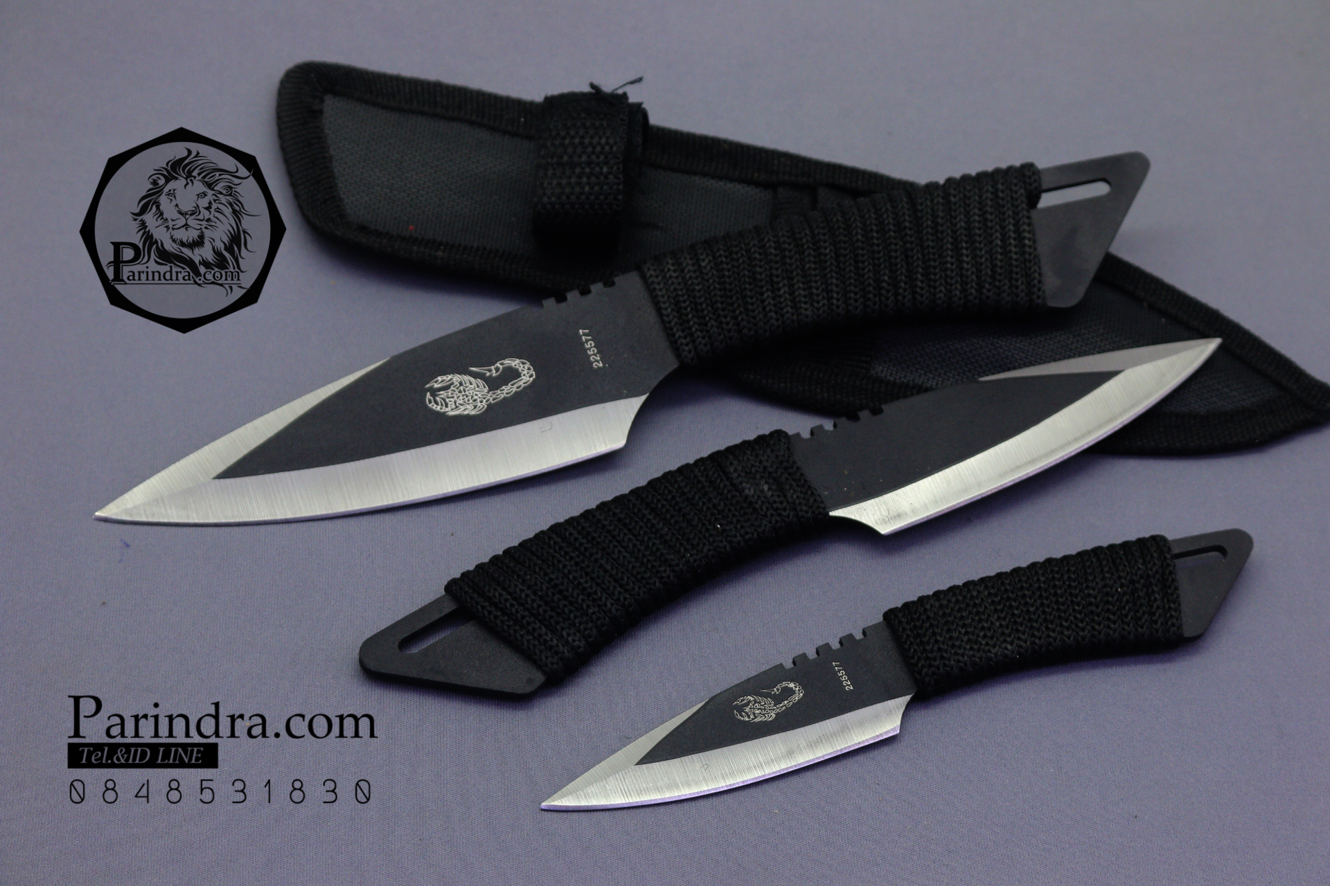 มีดขว้าง มีดบิน แมงป่องดำ มีสามขนาด มีซองพกสวยงามครับ