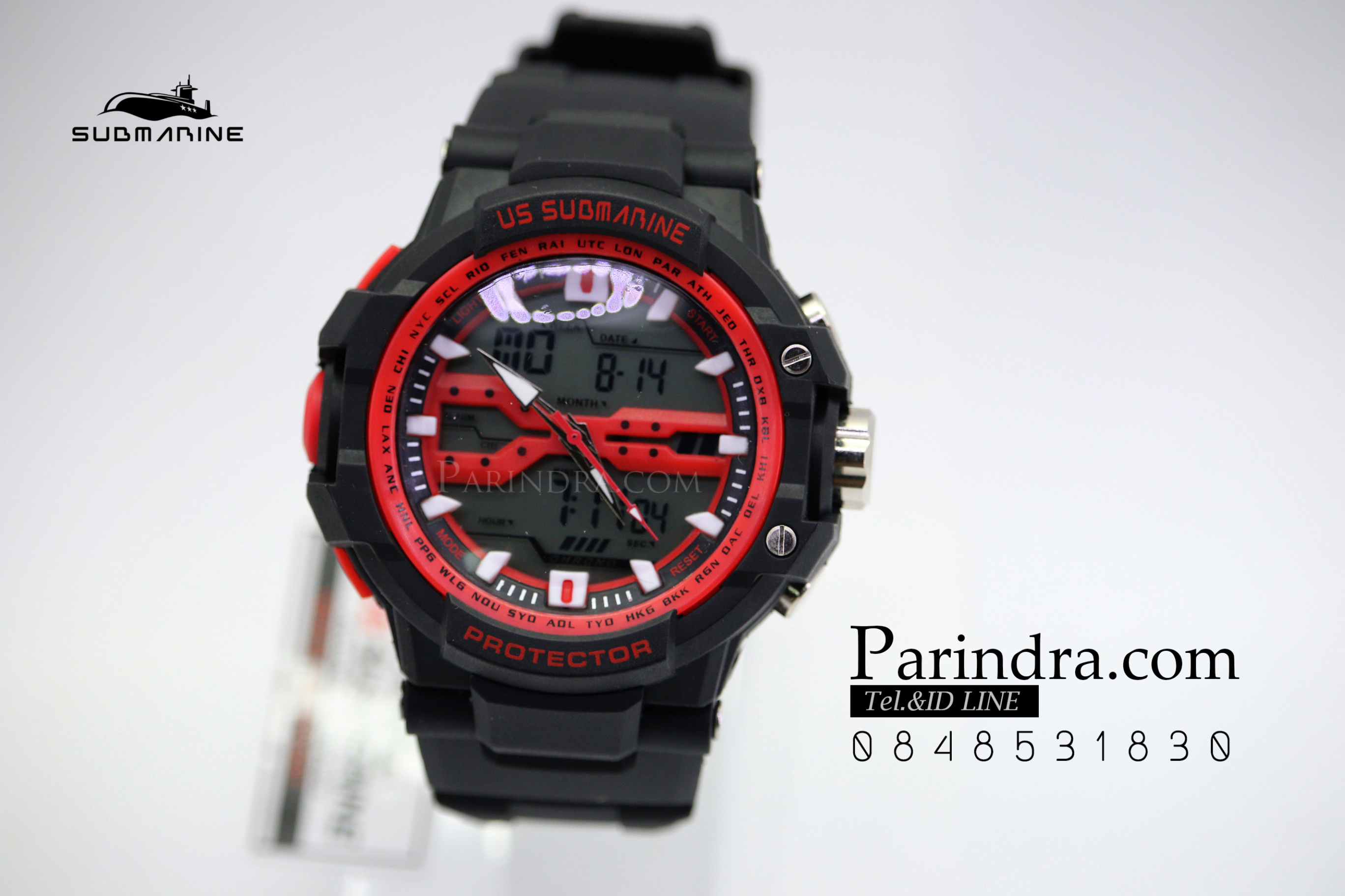 นาฬิกา US submarine Protector รุ่น TP3152M สีดำแดง พื้นหลังเทา