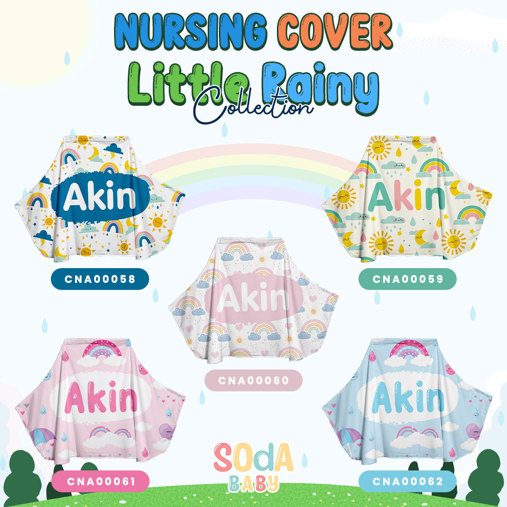 ผ้าคลุมให้นม ลาย Little Rainy Collection 🌈💖 #ใส่ชื่อได้ รหัส CNA00058-CNA00062 #ผ้าคลุมให้นม