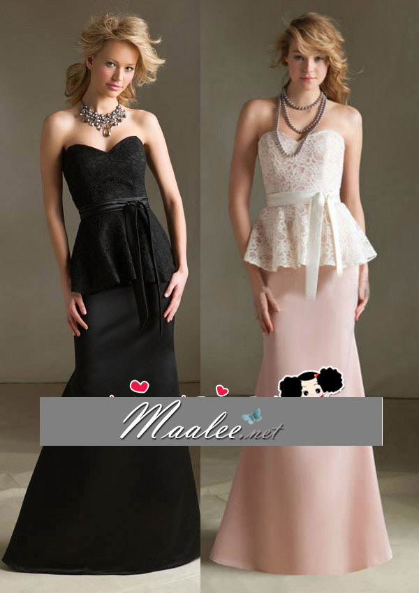 พร้อมส่ง ชุดราตรียาว เกาะอก ลูกไม้สีขาว ระบายช่วงเอวพร้อมโบว์สีขาว ตัวกระโปรงสีชมพูทรงหางปลา