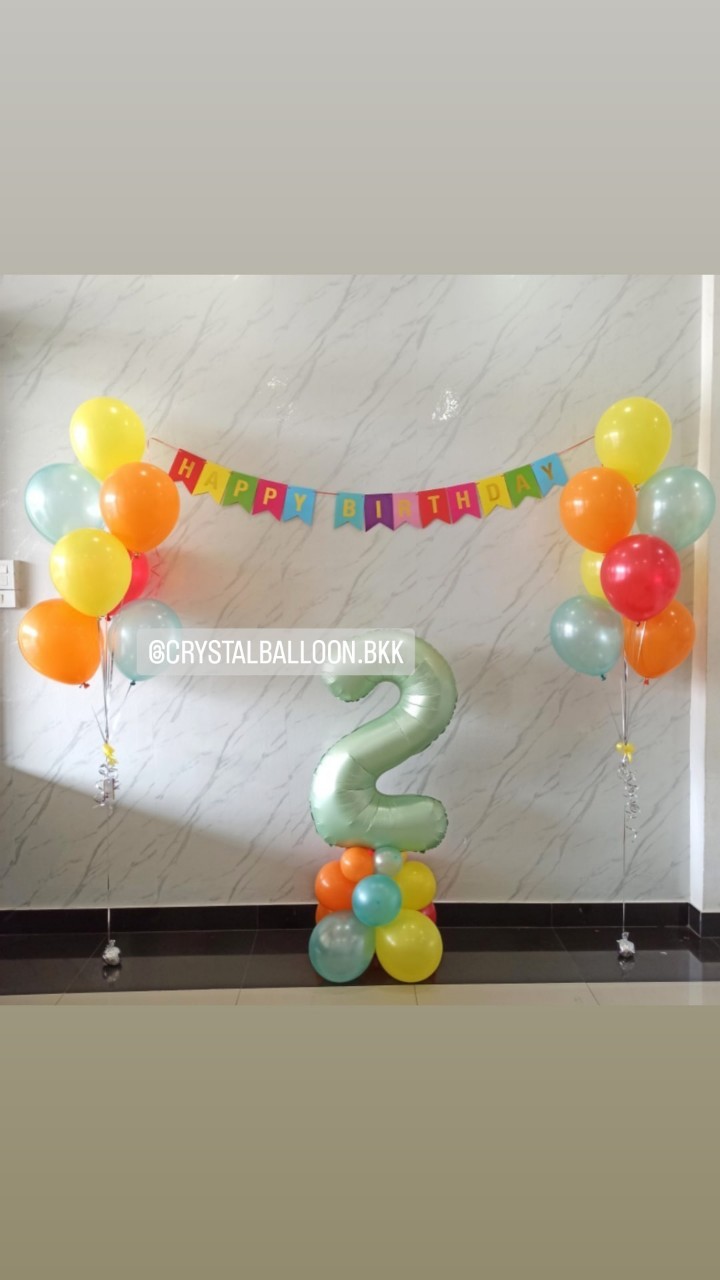 ลูกโป่ง วันเกิดเด็ก ฟอยล์ตัวเลข ขนาด 40" สีเขียวพาสเทล ตั้งฐาน 1 ชิ้น พร้อม ช่อลูกโป่ง ช่อ 7 ลูก 2 ช่อ,ป้ายธง Happy Birthday 1 ชิ้น พร้อมตกแต่ง สามารถเปลี่ยนสีลูกโป่ง/เปลี่ยนสี-ป้ายธง/เปลี่ยนสี-ฟอยล์ตัวเลขได้