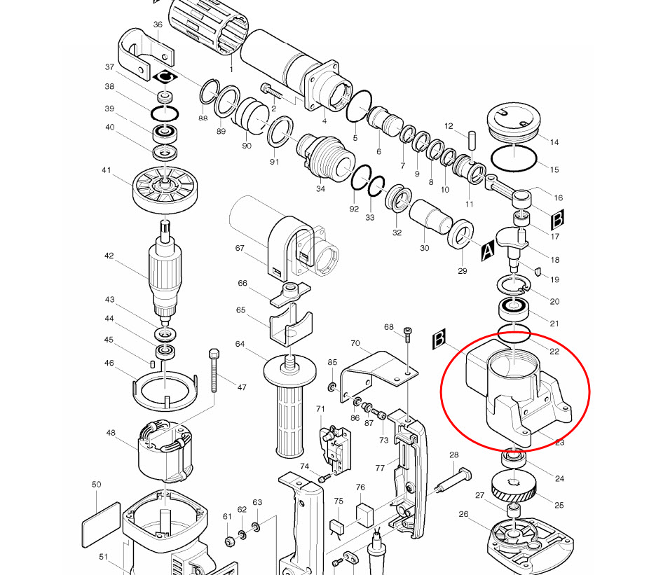 เสื้อข้อเหวี่ยง แย็ก, สกัดไฟฟ้า Makita-มากีต้า HM0810 [#23], HM0810T, TA [#21]