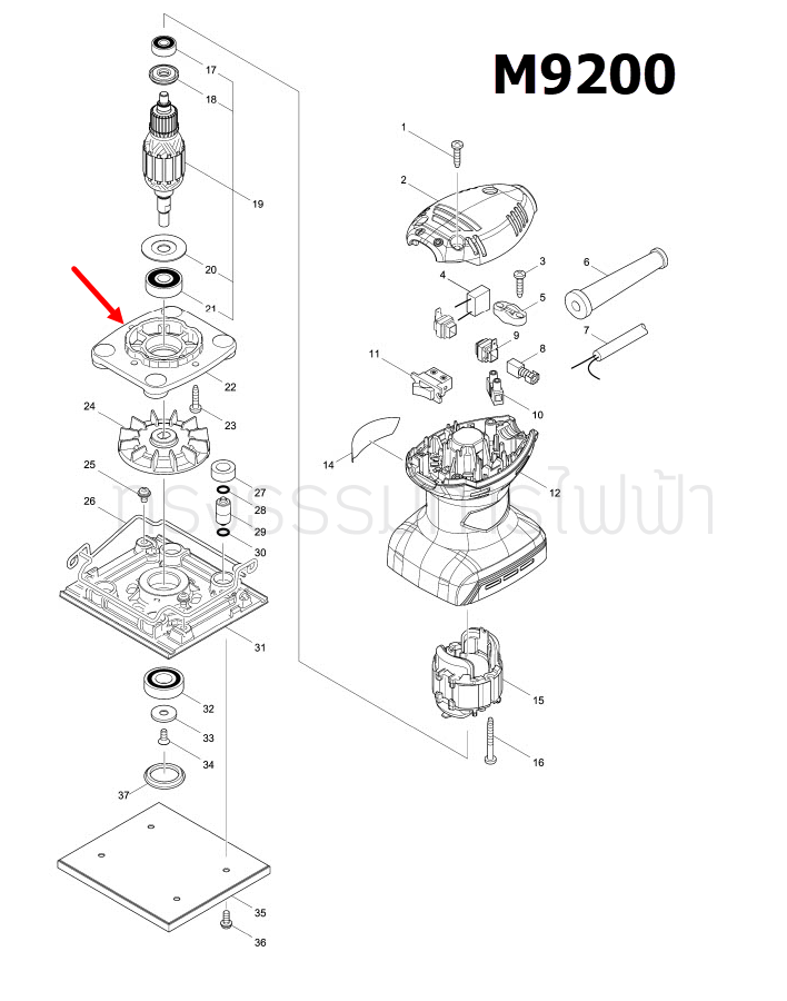 BEARING BOX เครื่องขัดกระดาษทราย Makita มากีต้า MT920, M9200, M9200B [#22] Pn.419917-0 (แท้) ##