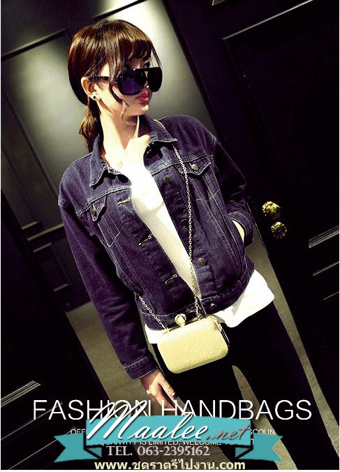 พร้อมส่ง Evening Clutch กระเป๋าออกงาน ทรงสี่เหลี่ยม ขนาดจับถนัดมือ หรูหราจุกเปิดมุก พร้อมสายโซ่สะพายยาว (เลือกแบบสีด้านล่าง)