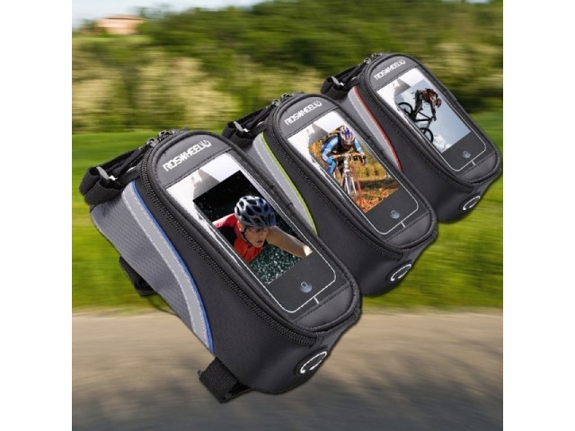 กระเป๋าใส่โทรศัพท์คาดเฟรม Roswheel Bicycle Front Top Tube Frame Bag Touch Screen Waterproof Storage Pack inches (L) , 12496