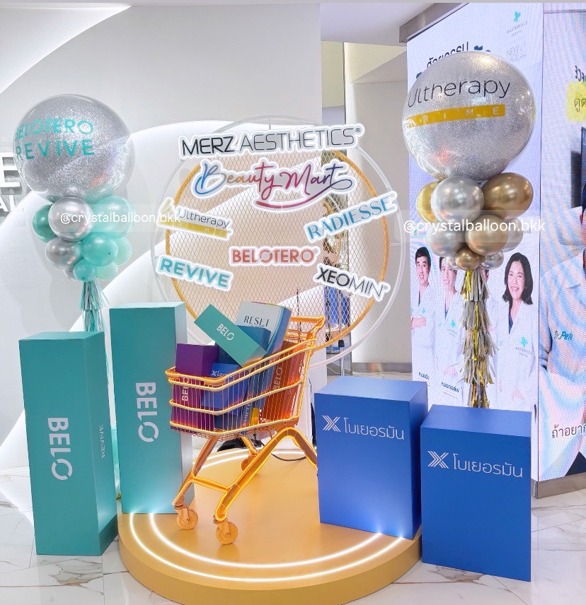 เสาลูกโป่ง เปิดงาน Bubble ขนาด 36" กลิตเตอร์สีเงิน 2 เสา พร้อมตกแต่ง สามารถเปลี่ยนสีลูกโป่ง/เปลี่ยนข้อความได้