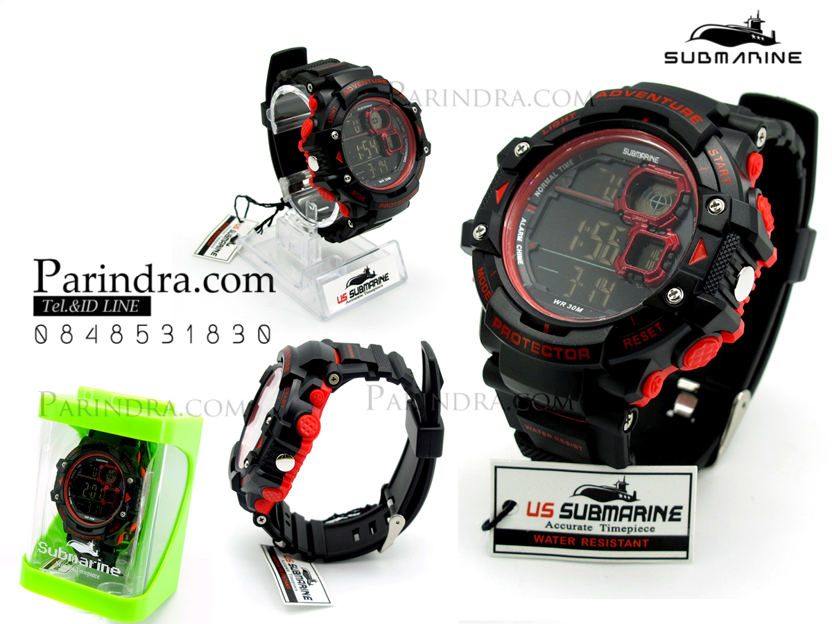 นาฬิกา US submarine TP1334M สีดำขอบแดง พื้นหลังดำ