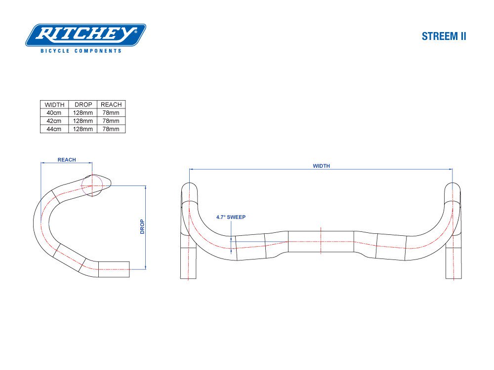RITCHEY แฮนด์เสือหมอบ รุ่น WCS STREEM II, อัลลอย มีสินค้าขนาด 40 CM