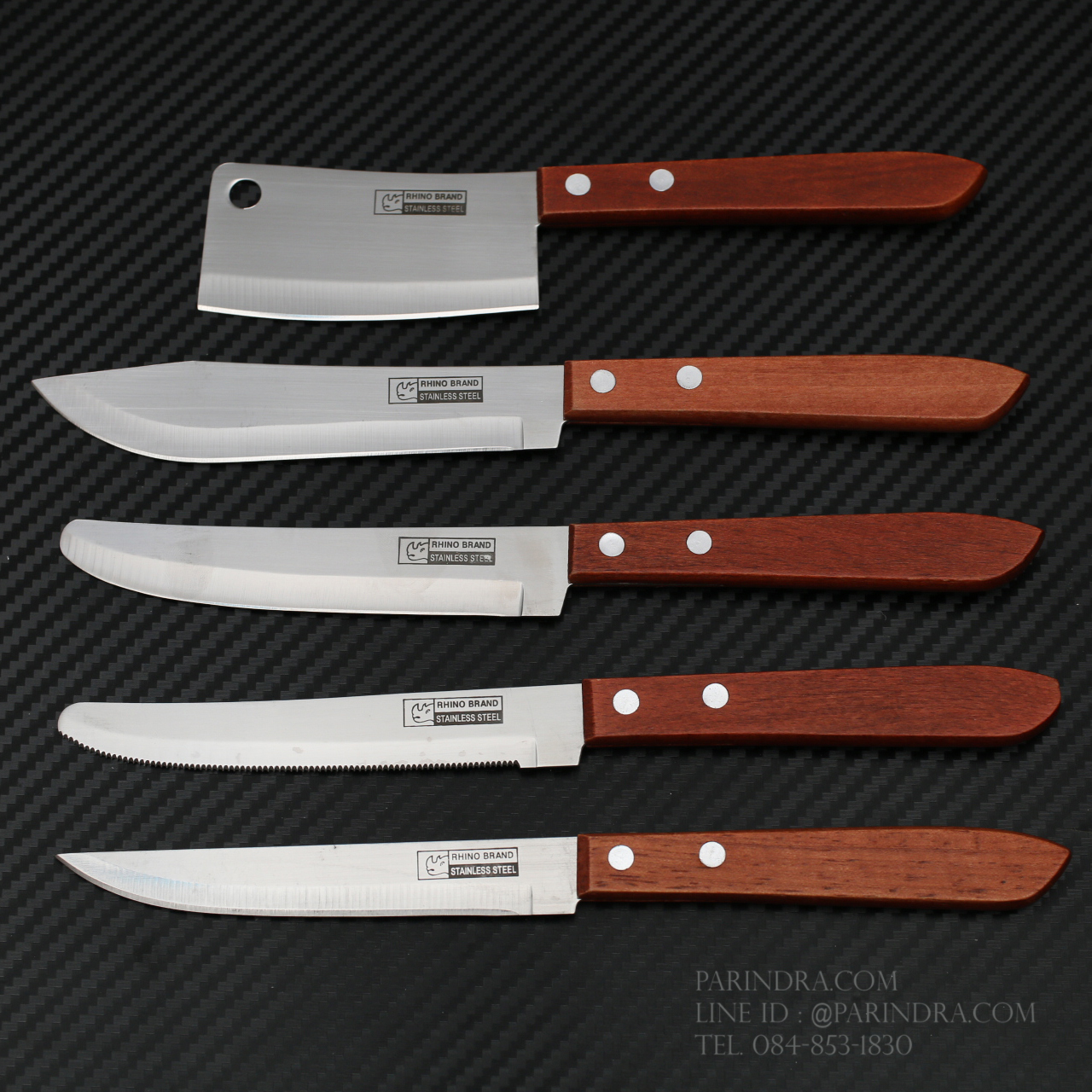 RHINO BRAND NO.535S มีดหั่นสเต็ก ปลายมน ด้ามไม้น้ำตาลแดง (ของแท้)