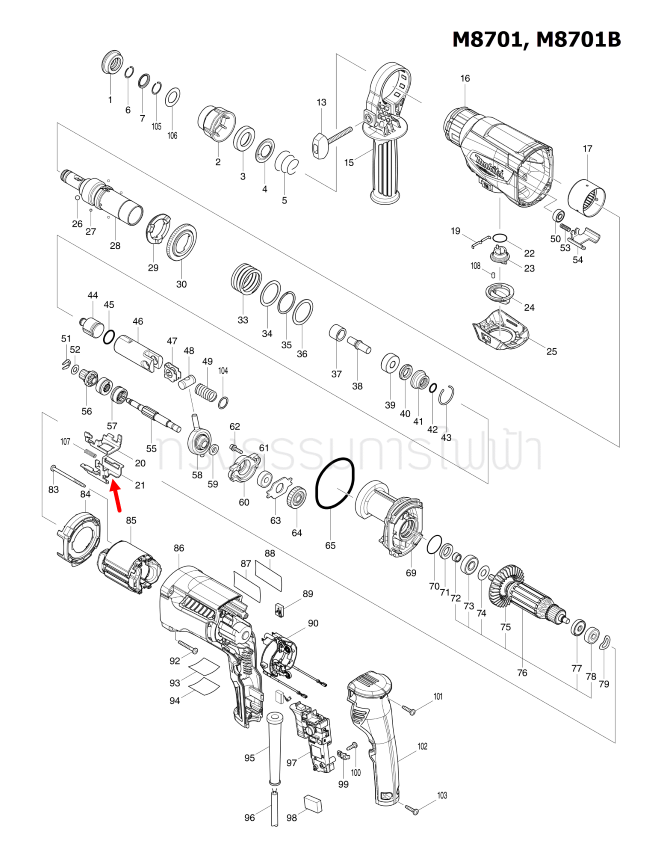 CHANGE PLATE A สว่านโรตารี่ Maktec, Makita MT871, M8701, M8701B [#21] Pn.346999-8 (แท้) ## (**)