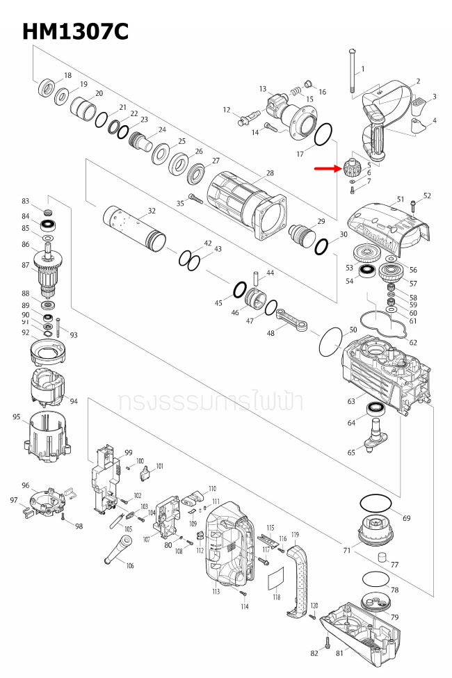 THUMB NUT M10 สกัดไฟฟ้า Makita มากีต้า HM1307C [#5] Pn.252654-1 (แท้) ##
