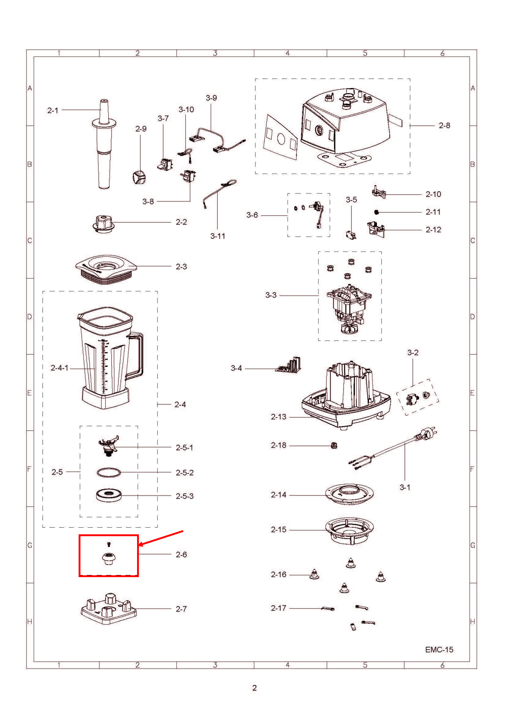 เฟืองรองโถ เครื่องปั่น SHARP ชาร์ป รุ่น EMC-15, EMC-21 (สูง 29mm.) อะไหล่เครื่องปั่น