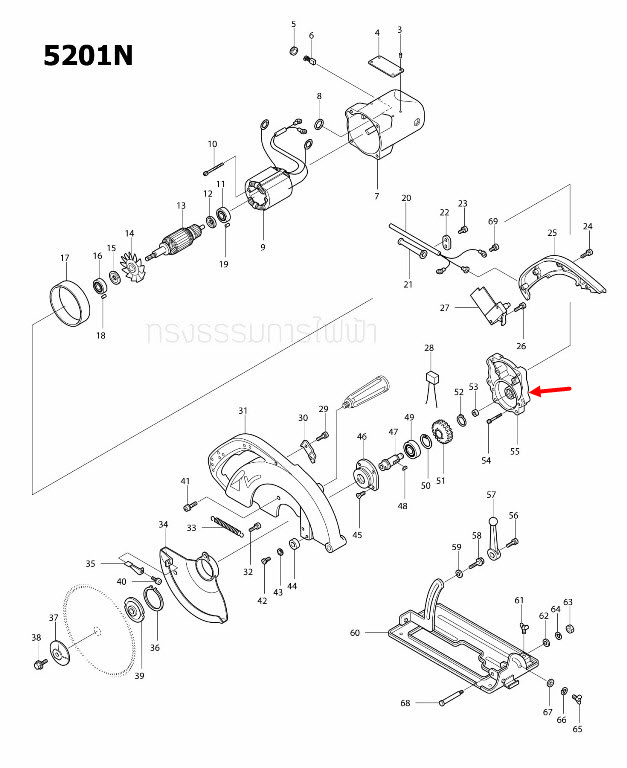 เสื้อเฟือง เลื่อยวงเดือน Makita มากีต้า 5201N [#55] Pn.157032-9 (แท้) ##
