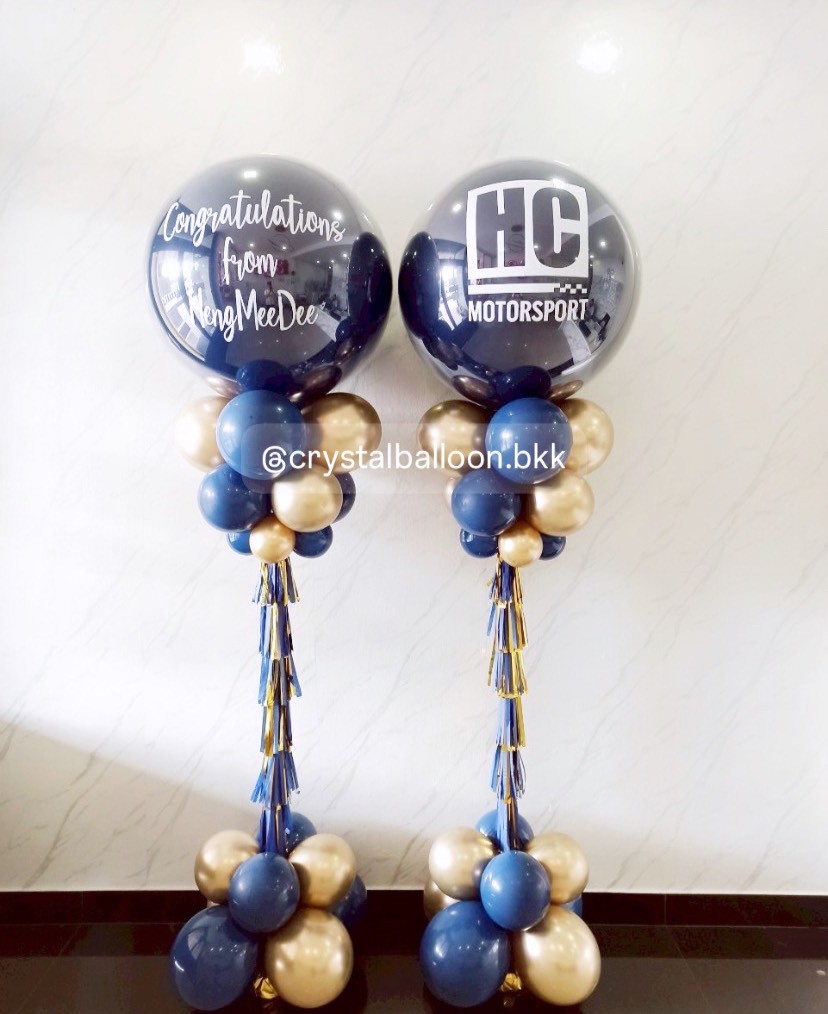 เสาลูกโป่ง เปิดงาน ลูกโป่งยาง ขนาด 36" สีDark Blue 2 เสา พร้อมตกแต่ง สามารถเปลี่ยนสีลูกโป่ง/เปลี่ยนข้อความได้