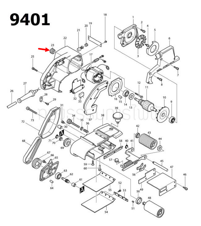 มู่เล่ทุ่น เครื่องขัดสายพาน Makita มากีต้า 9401, 9402 [#23] Pn.222012-5(แท้) ##