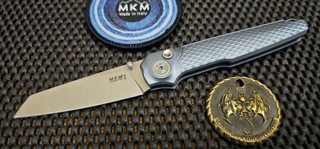 MKM Miura Button Lock Knife Blue Ti (2.72" Satin M390) MK MI-TBL
