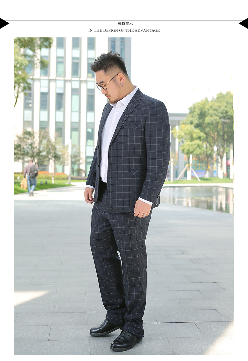 Pre-order ชุดสูทชาย พลัสไซส์ ลายตารางสีกรมท่า