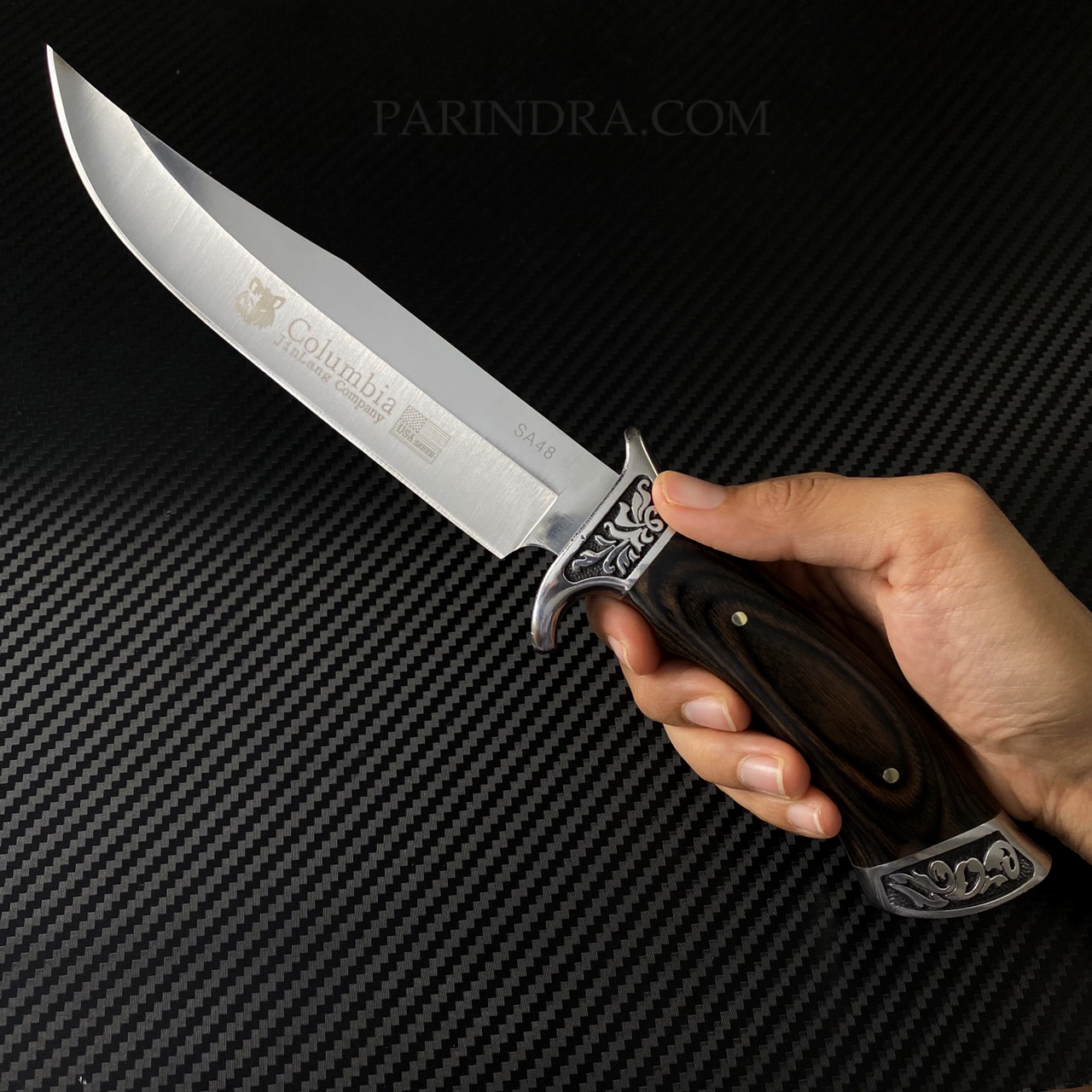 มีดเดินป่า COLUMBIA รุ่น SA48 ด้ามไม้สีลวดลาย ทรงใบมีดสวย
