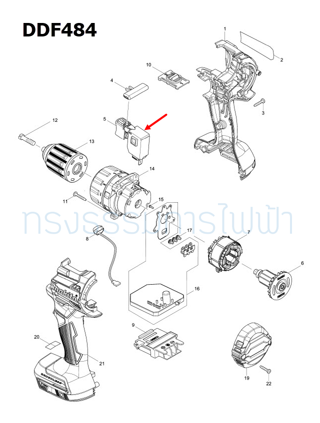 สวิทช์ สว่านไขควงไร้สาย Makita มากีต้า DJR188, DHP481, DDF481, DHP484, DDF484 Pn.650710-5 (แท้) ##