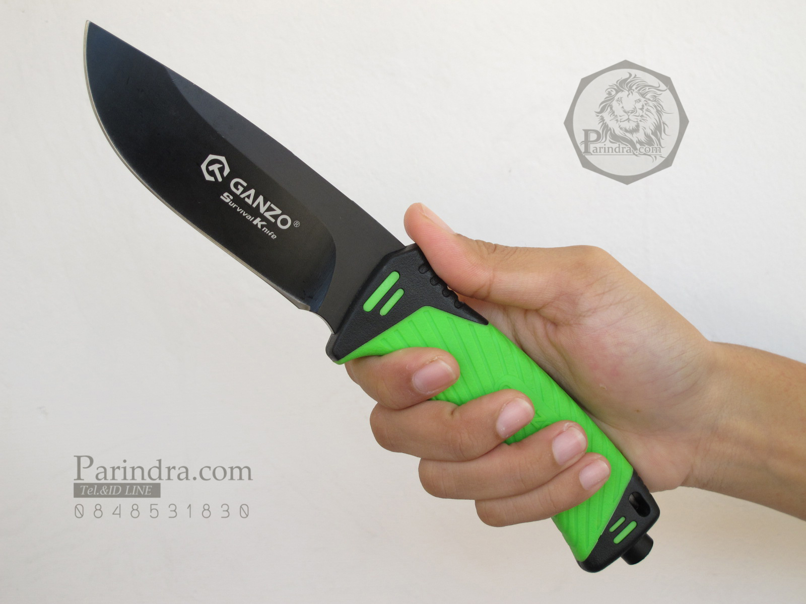 มีดใบตายเดินป่า Ganzo Hunting Survival Knife กานโซ่ รุ่น G-801 LG สีเขียวอ่อนตัดดำ ของแท้ 100%