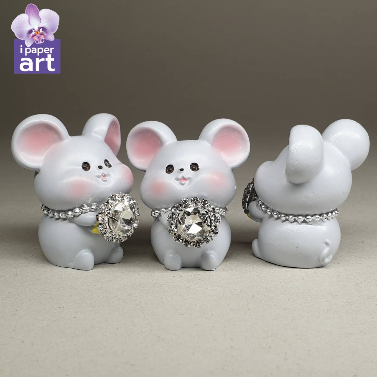 หนูมุสิกะคู่ คริสตัลงานพรีเมี่ยมเงินทอง | บริวารพระพิฆเนศ ถวายเพชรเงินเพชรทอง งานปราณีต