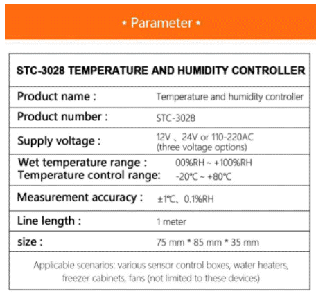 เครื่องควบคุมอุณหภูมิและความชื้น หน้าจอคู่ แบบดิจิตอล(12v.-220v.) #STC-3028