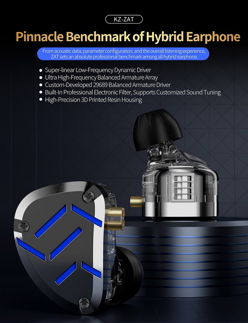 KZ ZAT หูฟัง 9 ไดรเวอร์ 8BA+1DD ปรับฟิลเตอร์เสียงได้ ประกันศูนย์ไทย