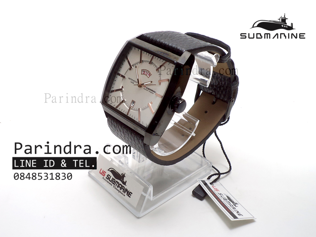 นาฬิกา US Submarine J103MDD ของแท้ 100 % สายหนังดำหน้าปัดขาวเข็มPink Gold