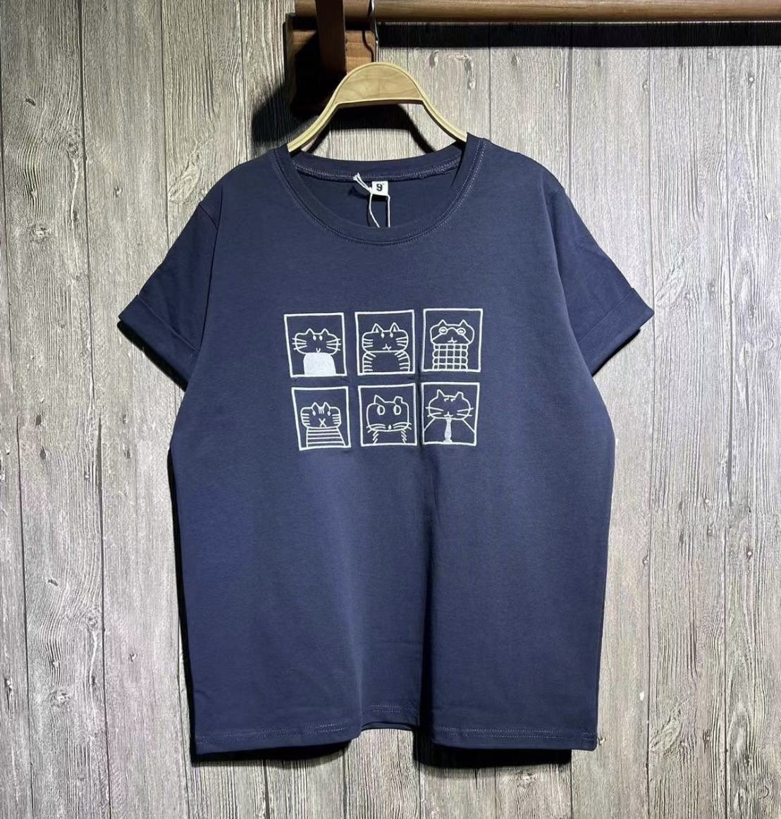 เสื้อยืดปักลายแมว 9am