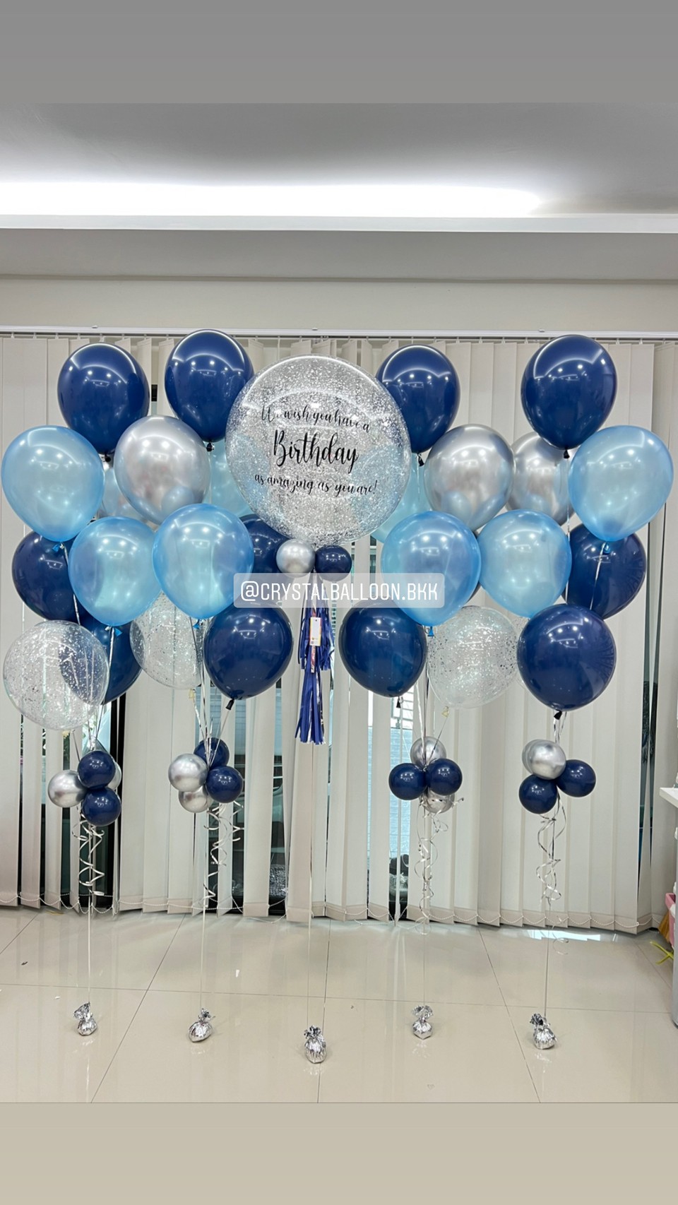 ลูกโป่ง วันเกิด Bubble 24" Theme Dark Blue พร้อม ช่อลูกโป่ง ช่อ 7 ลูก 4 ช่อ,ลูกโป่งใส ใส่กลิตเตอร์ พร้อมตกเเต่ง สามารถเปลี่ยนสีลูกโป่ง/เปลี่ยนข้อความ/เปลี่ยนขนาดได้