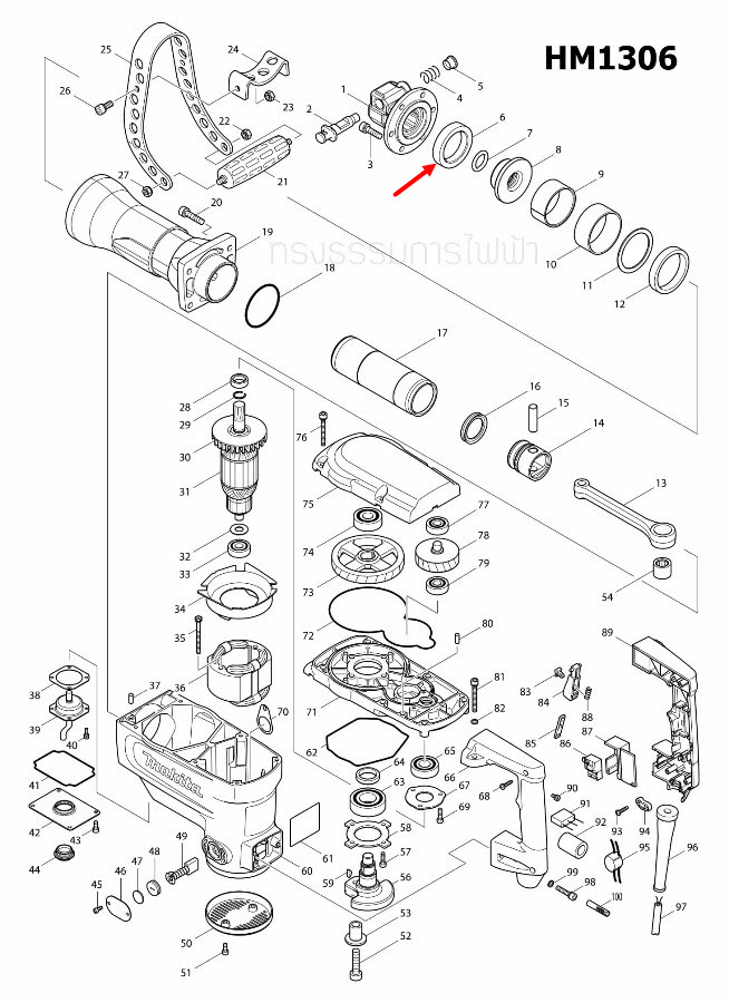 URETHANE RING 49 สกัด เจาะพื้น มากีต้า Makita HM1306 [#6] Pn.262137-3 (แท้) ##