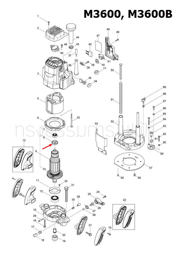 INSULATION WASHER เราท์เตอร์ Maktec มาคเทค, Makita มากีต้า MT360, MT362, M3600, M3600B [#8] Pn.681666-1 (แท้) ##