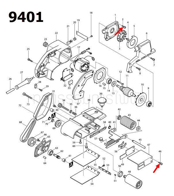 น๊อต M5X18 กบไสไม้ไฟฟ้า Makita มากีต้า 1100 [#53], 9401 [#2, #46] Pn.911226-8 (แท้) ##(*)