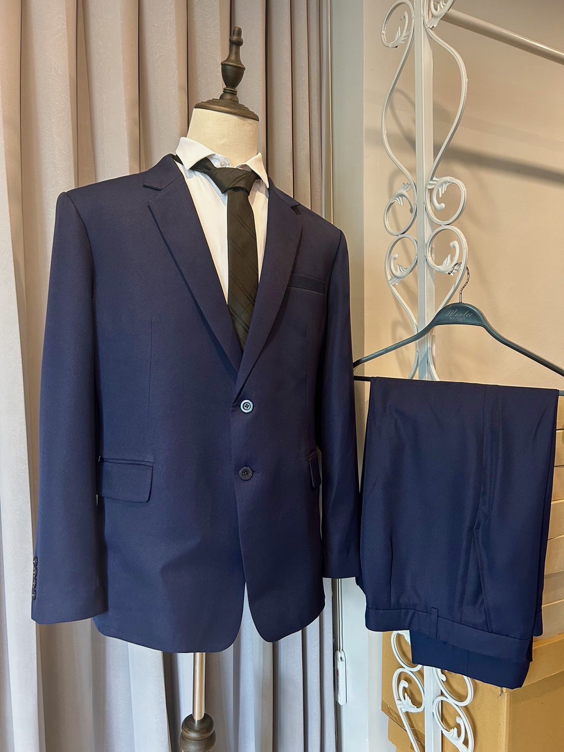 พร้อมเช่า ชุดสูทชาย งานตัด สีnavy blue รุ่นใหญ่พลัสไซส์ 2กระดุม (ไม่มีเสื้อกั๊ก)