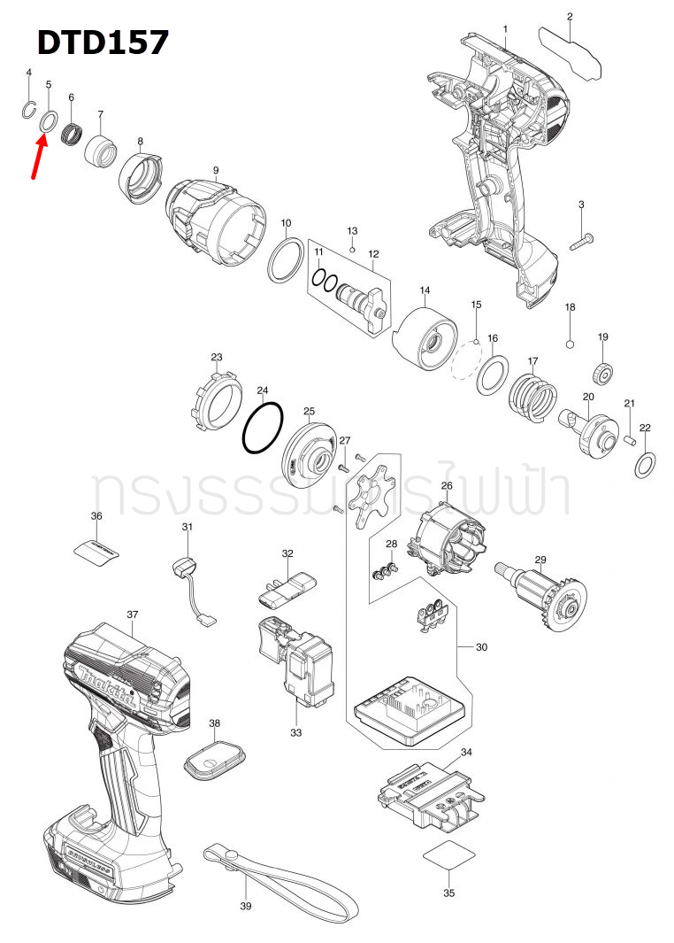FLAT WASHER 11 สว่านไขควงไร้สาย Makita มากีต้า DF010D, DF012D, BFT020F, TD020D, BFT021F, TD021D, BFT022F, DFT022F Pn.267143-3 (แท้) ##(**)