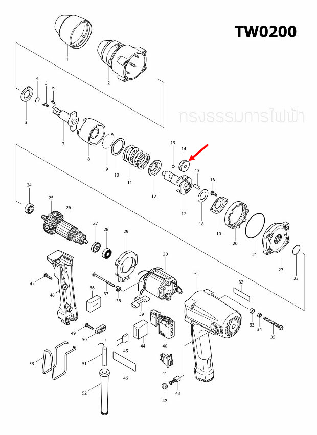 เฟือง บล็อคไฟฟ้า Makita TW0200 [#14] Pn.227092-6 (แท้) ##