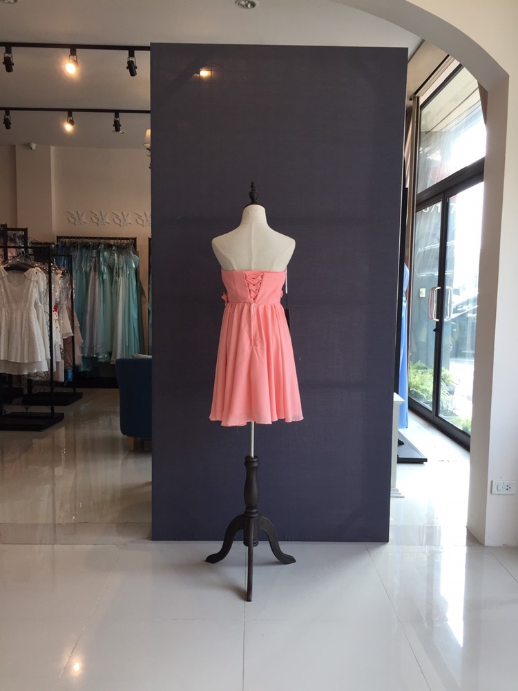 พร้อมส่ง ชุดราตรีสั้น เดรสสั้น แต่งดอกเพิ่มคริสตัล สีโอโรส