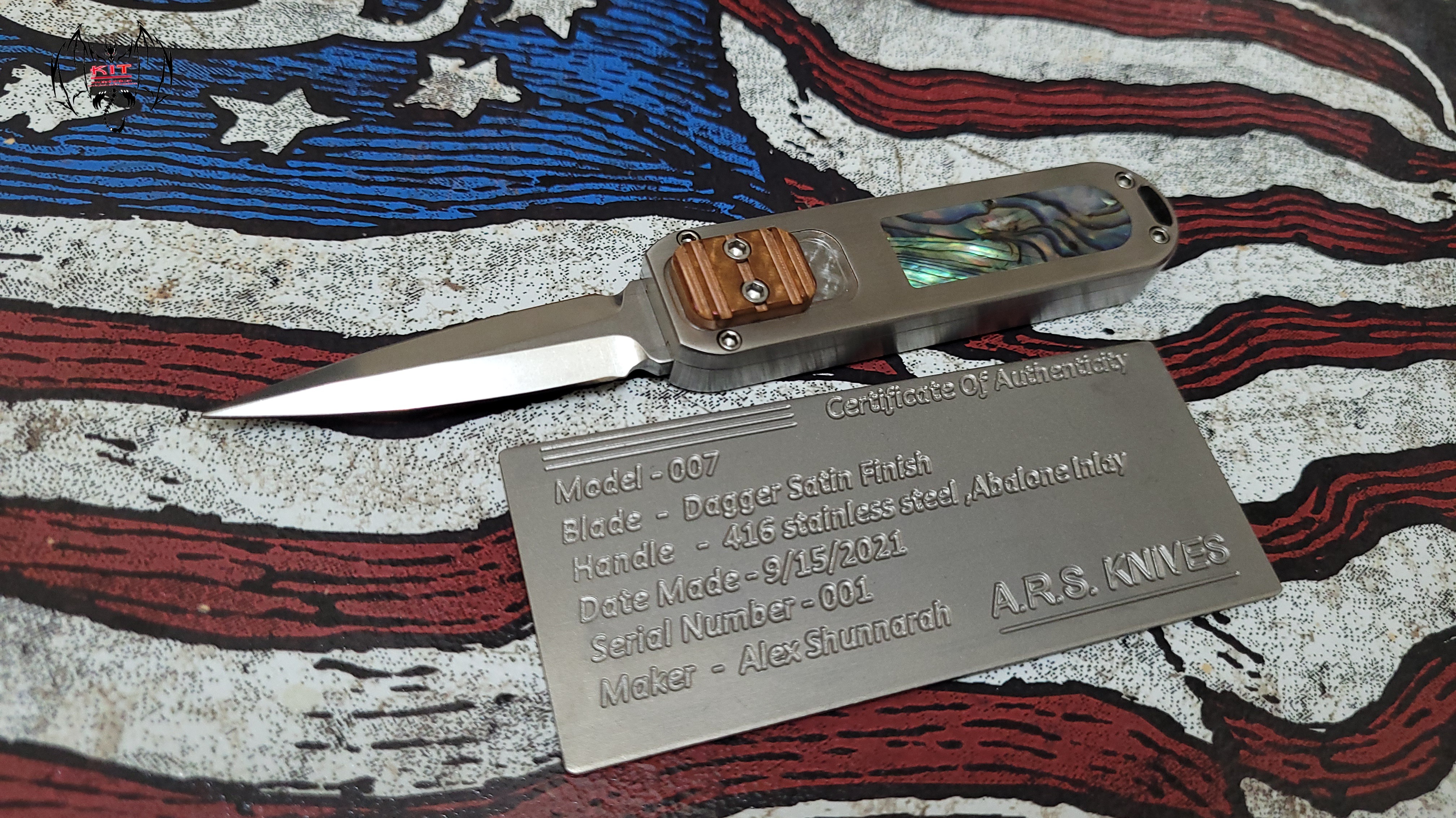 ARS 007 Dagger Satin Finish Handle 416 Stainless Steel Abalone Inlay Serial Number 001