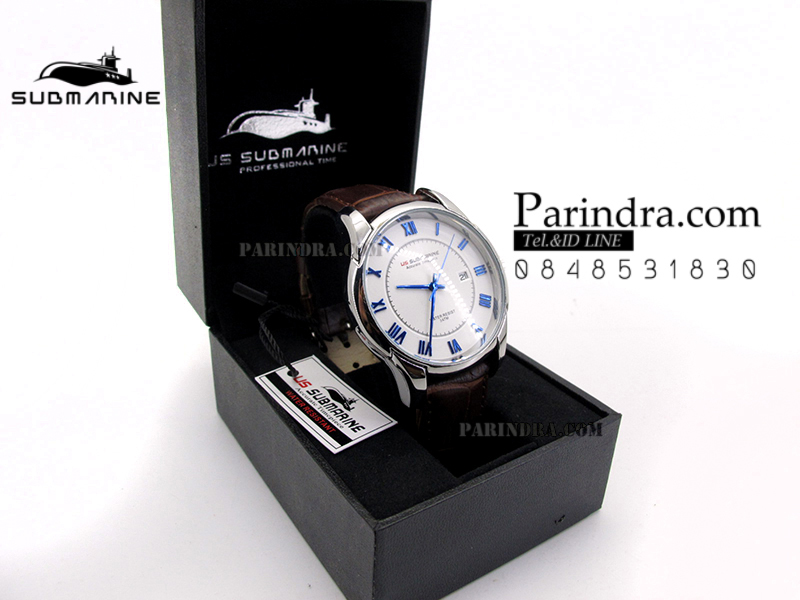 นาฬิกา US Submarine J118MD ของแท้ 100 % สายหนังน้ำตาลหน้าปัดขาว