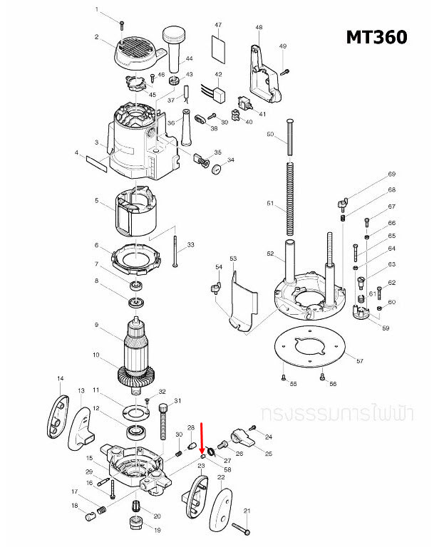 LOCK PIN เราท์เตอร์ Maktec มาคเทค, Makita มากีต้า MT360, MT362, M3600, M3600B [#58] Pn.324425-7 (แท้) ## (*)