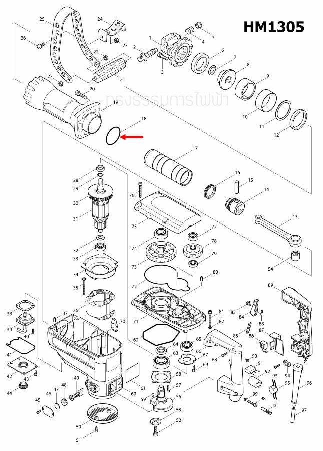 โอริง 61X2 สกัด เจาะพื้น Makita HM1305 [#18] Pn.213721-7 (แท้) ##