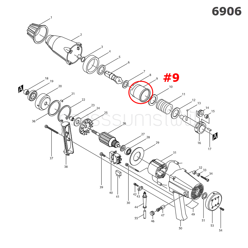 กระบอกสูบ บล็อคไฟฟ้า Makita 6906 [#9] Pn.325318-1 (แท้) ##
