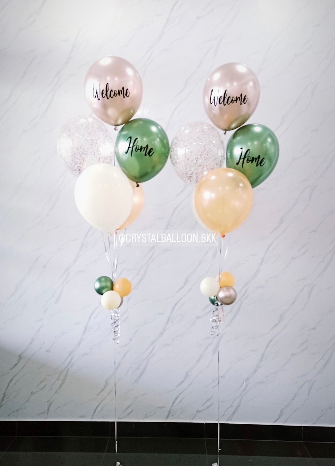 ลูกโป่ง Welcome Home ช่อลูกโป่ง ช่อ 5 ลูก 2 ช่อ พร้อมตกแต่ง ลูกโป่งใส ใส่ กลิตเตอร์ สามารถเปลี่ยนสีลูกโป่ง/เปลี่ยนข้อความได้