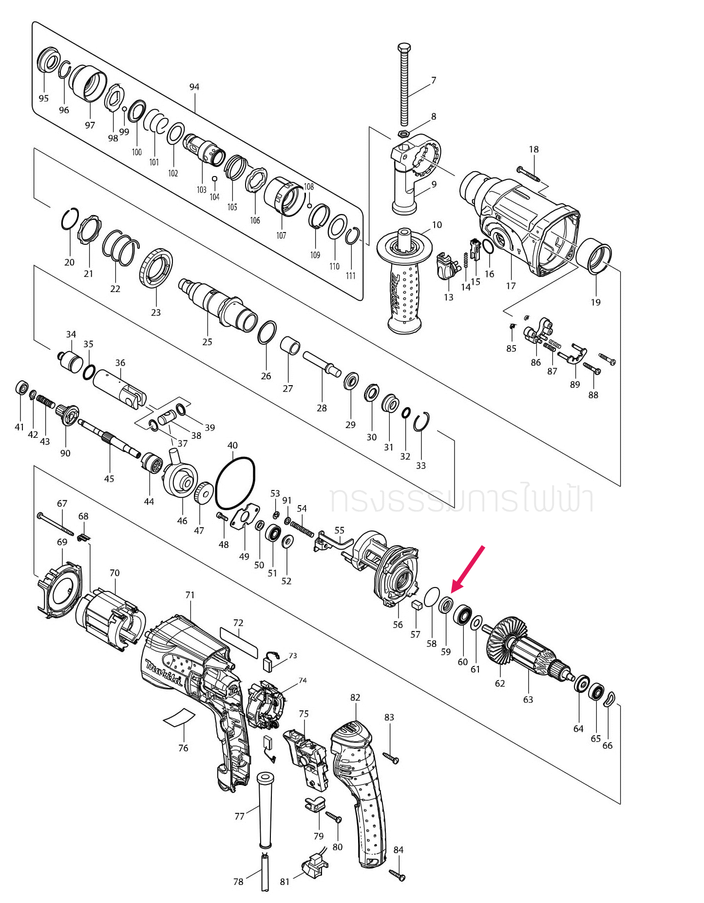 ออยซีล 10x22x5 สว่านโรตารี่ Makita HR2470F, FT [#59] P/N.213077-8 (แท้)##(*)