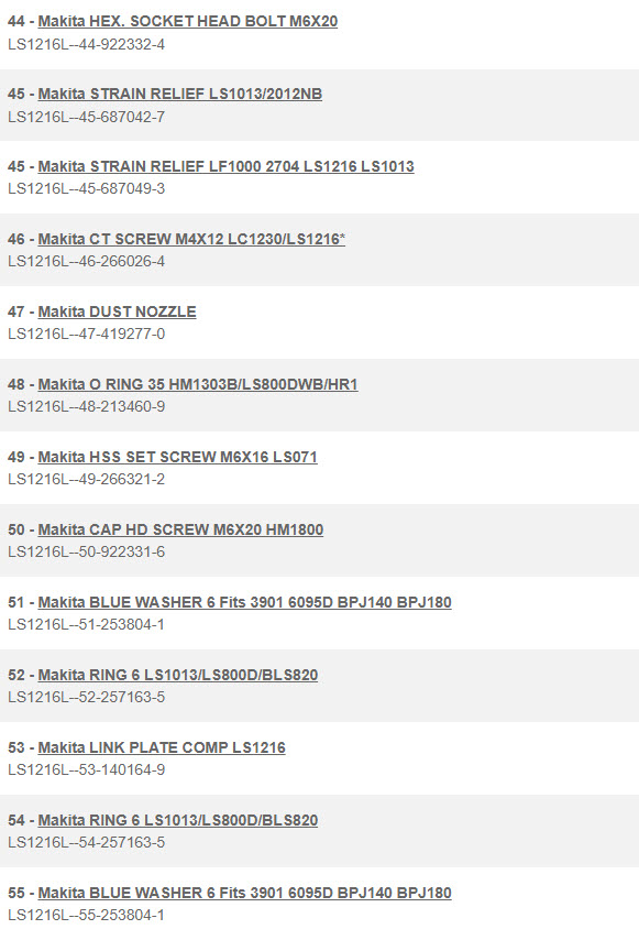 LS1216L, LS1016L แท่นตัดองศา Makita Spare Parts