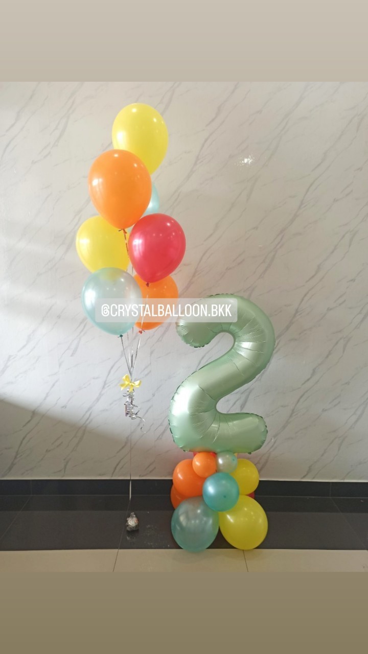 ลูกโป่ง วันเกิดเด็ก ฟอยล์ตัวเลข ขนาด 40" สีเขียวพาสเทล ตั้งฐาน 1 ชิ้น พร้อม ช่อลูกโป่ง ช่อ 7 ลูก 1 ช่อ พร้อมตกแต่ง สามารถเปลี่ยนสีลูกโป่ง/เปลี่ยนสี-ฟอยล์ตัวเลขได้