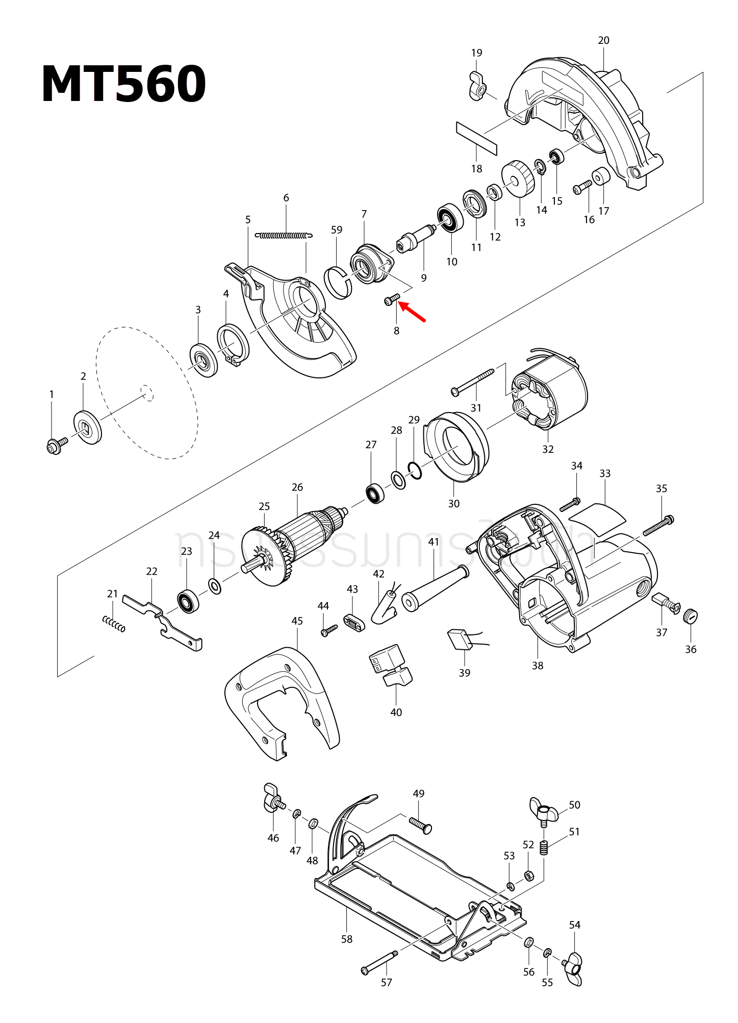 สกรูแฉก M5X16 หินเจียร Makita GA7020, GA7030, GA9030, GA9060, MT560, MT583 Pn.265120-9 (แท้) ##(*)
