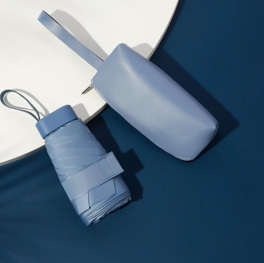 ร่มพับมินิ 5 ตอน 19 นิ้ว 6 ก้าน พร้อมกระเป๋าหนัง PU หูหิ้ว