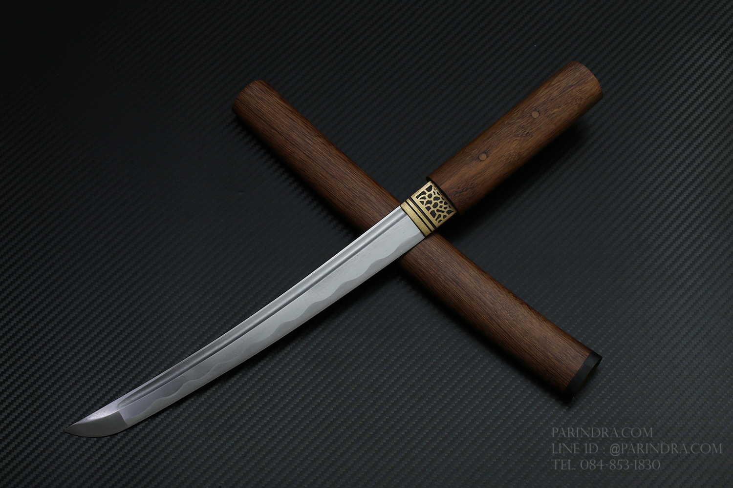 ดาบซามูไร วากิซาชิ WAKIZASHI แบบสั้น ปลอกลายเนื้อไม้สีน้ำตาล