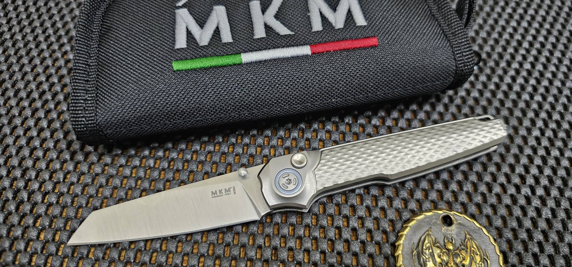 MKM Miura Button Lock Knife Gray Ti (2.72" Satin M390)